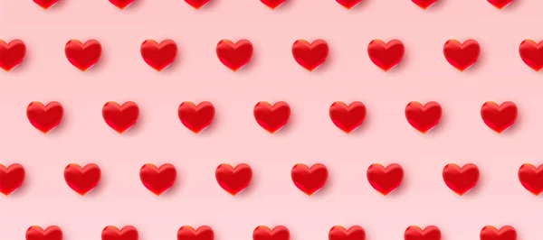 Valentijnsdag Patroon Achtergrond Met Rode Harten Vectorillustratie — Stockvector