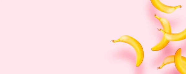 Bananas Doces Livre Caindo Fundo Rosa Com Espaço Cópia Para — Fotografia de Stock