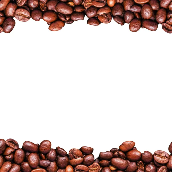 Roasted Coffee Beans Border Isolated Background Top View Flat Lay — Stock Photo, Image