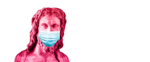 Art Pink Paint Statue Protective Medical Mask Face Bright White — Stock Photo, Image