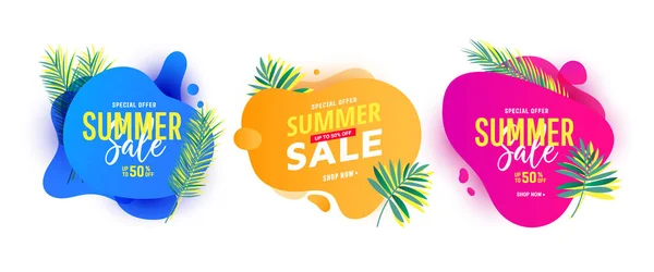 Zomer Verkoop Banner Lay Out Template Set Trendy Vloeibare Abstracte — Stockvector