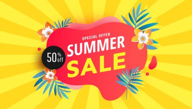 Sosyal ağlar, posterler, reklamlar, pazarlama reklamları için yaz satışı baloncuk şekilli afiş.