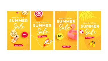 Summer sale vector illustration banners for social media stories sale, web page, mobile phone. Online shopping promotional. Minimal trendy style