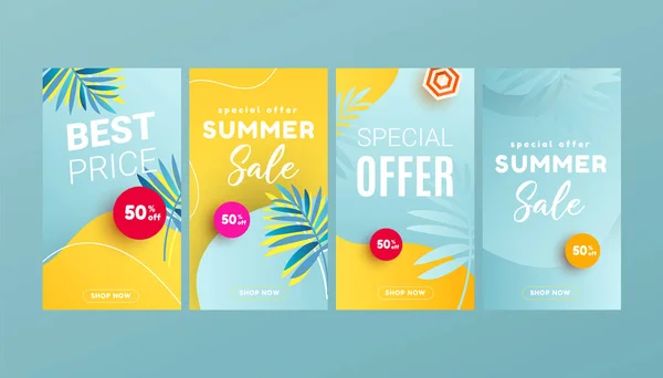 Social media stories design templates with fluid beach wave shape. Summer banner. — Vettoriale Stock