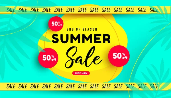 Zomer Verkoop Vector Illustratie Met Tropische Bladeren Achtergrond Promotie Banner — Stockvector