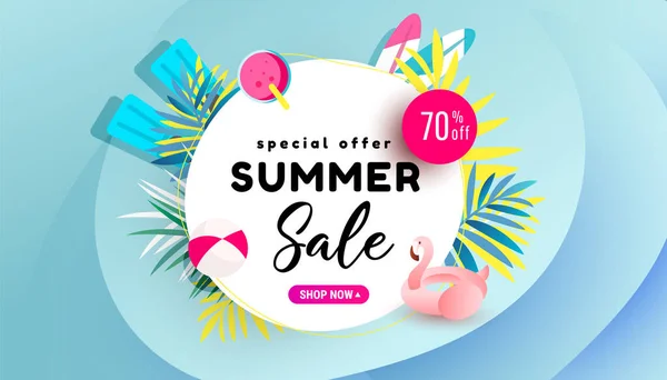 Summer Sale Banner Högsäsong Rabatt Affisch Med Flamingo Och Uppfriskande — Stock vektor