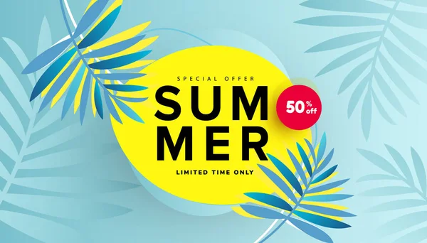 Sommersalg Banner Med Tropiske Blade Baggrund Sæsontilbud Hjemmeside Flyer Plakat – Stock-vektor