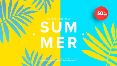 Summer sale banner vector illustration with tropical leaves background. Promotion banner for website, flyer and poster. Vector illustration clipart