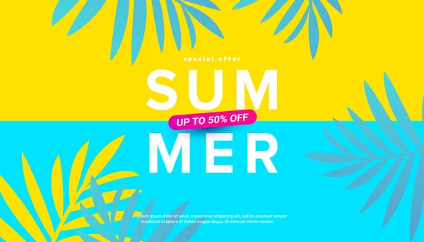 Summer Sale Vector Illustration Tropical Leaves Background Promotion Banner Website — Stock Vector