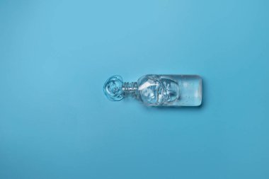 Antibacterial antiseptic gel for hands disinfection during flu virus outbreak, coronavirus epidemic and infectious diseases, top view