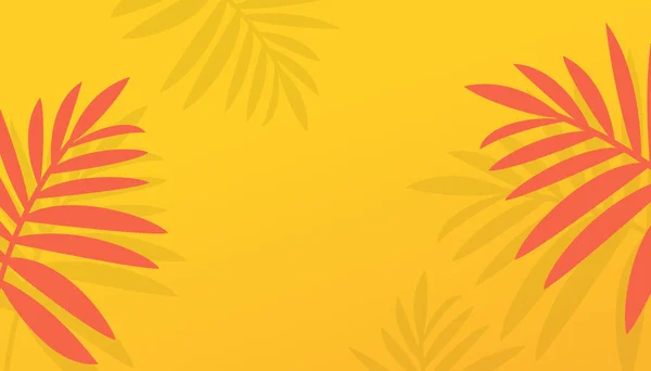 Banner Horizontal Venda Verão Com Folhas Tropicais Fundo Amarelo Ilustração — Vetor de Stock