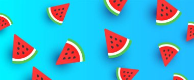 Mağaza tanıtımı için mavi zemin üzerinde renkli karpuz dilimleri ve kopya alanı.