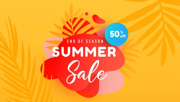 Summer Sale Vector Illustration Tropical Leaves Pattern Background Promotion Banner — Vector de stock