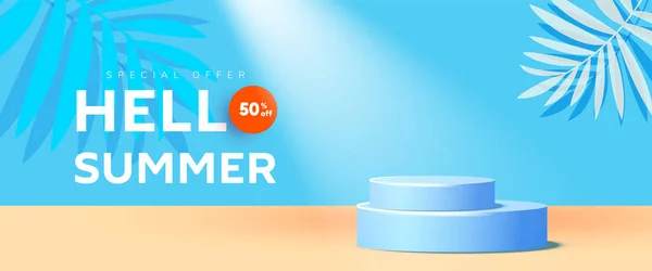 Hej Sommar Försäljning Banner Trendig Ljus Färg Med Pallplats Eller — Stock vektor