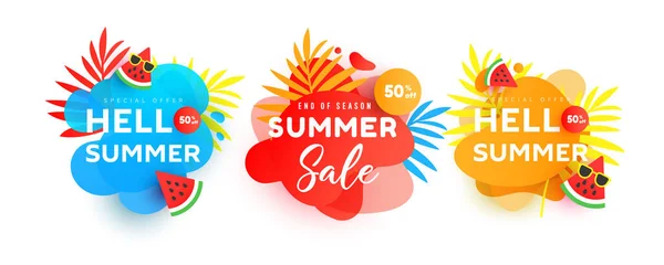 Bright Summer Sale Banner Editable Template Set Gradient Color Geometric — Vector de stock