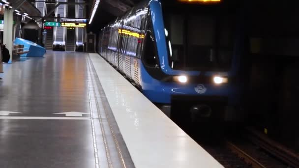 Stockholm, Zweden - 17 februari 2021: Aankomst metro op het station — Stockvideo