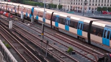 Stockholm old town and metro at sunset. Stockholm, Cityscape of Gamla Stan