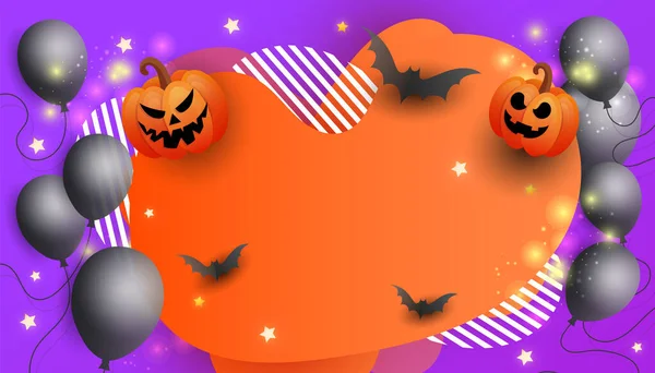 Kreatywny Happy Halloween Sale Baner Symbolami Dyni Kolorowe Girlandy Cukierki — Wektor stockowy