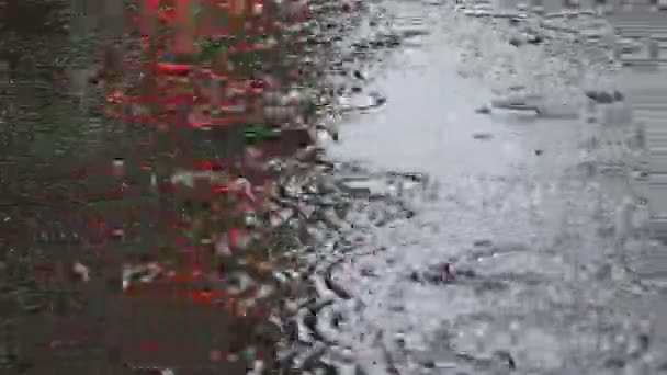 Regnpöl cirklar abstrakt bakgrund med våt asfalt, textur höstvatten. Närbild — Stockvideo