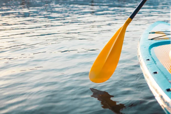 Mujer Joven Nadando Stand Paddle Board Tranquilo Mar Lago Entretenimiento — Foto de Stock