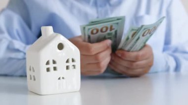 Kağıt para sayan bir kadın. Ekonomi konsepti, para dağılımı