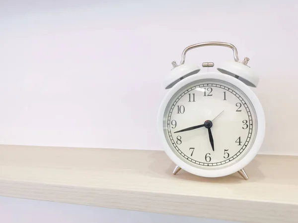 Table Clock Placed Wooden Floor Copy Space — Stock Photo, Image