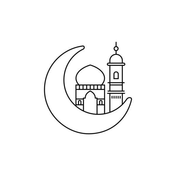 Der Muslimische Mond Und Die Moschee Umreißen Das Vektorsymbol Ramadan — Stockvektor