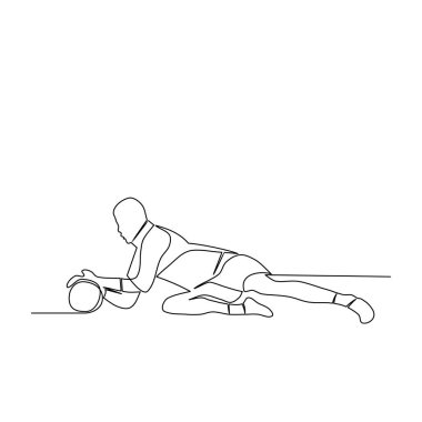 Kaleci olarak topu yakalayan bir futbolcunun çizgi çizimi. Bireysel spor, eğitim konsepti. Tasarımlarınız için şablonlar. Vektör illüstrasyonu