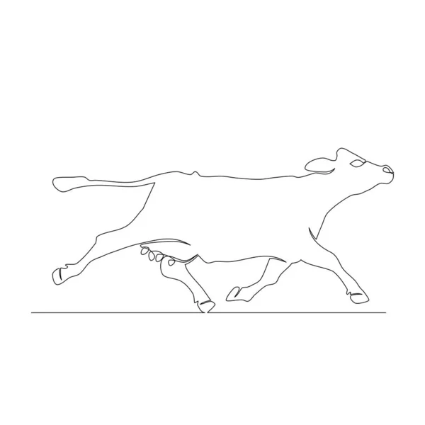 Γραμμικό Σχέδιο Της Θηλυκής Αγελάδας Που Τρέχει Στο Λιβάδι Λευκό — Διανυσματικό Αρχείο