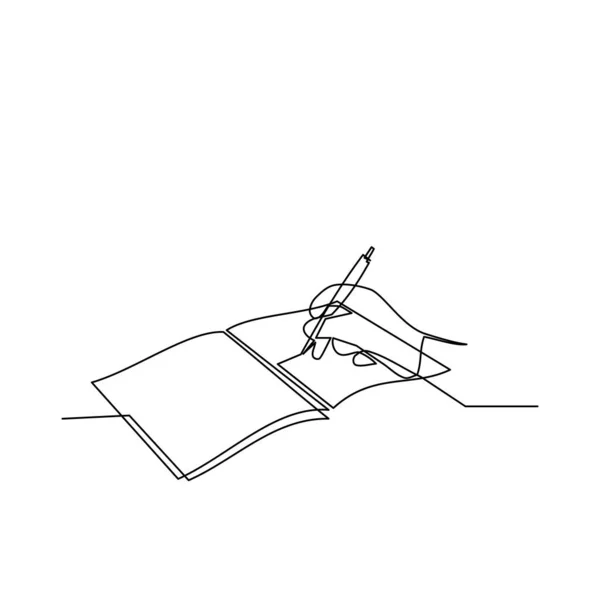 手書きのための開いているノートブックに手ジェスチャーの連続行を描画します ドラフトビジネス日記を書いてください ベクターイラスト — ストックベクタ