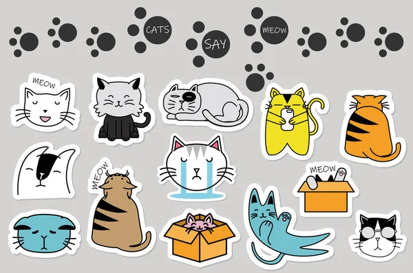 Conjunto de pegatinas gatos — Vector de stock