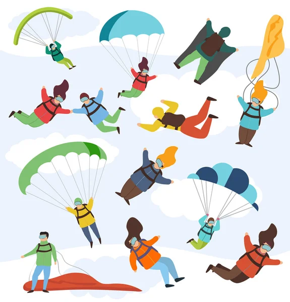 Extreme parachute skydivers — Stock Vector