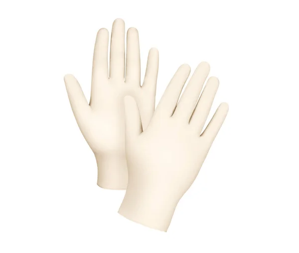 Медичні Рукавички Два Жовтих Хірургічних Рукавички Ізольовані Білому Тлі Руками — стокове фото