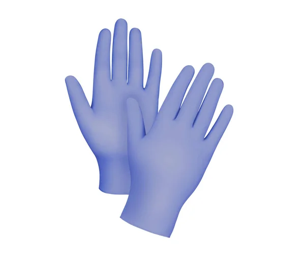 医用手套 两个紫色外科手套 双手隔离在白色背景上 橡胶手套制造 人的手戴着胶乳手套 医生或护士戴防护手套 — 图库照片