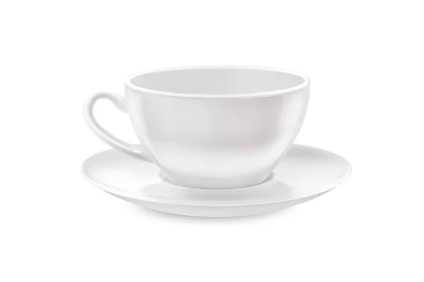 Tasse Thé Blanc Soucoupe Pour Boisson Isolée Sur Fond Blanc — Photo