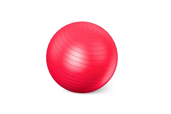 Bola Fitness Vermelho Isolado Fundo Branco Bola Treino Pilates Modelo — Fotografia de Stock