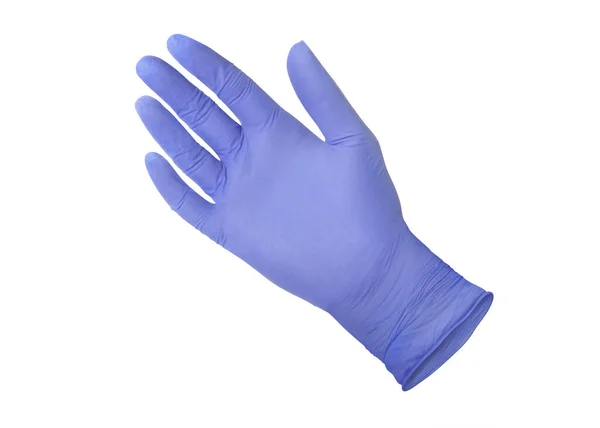 Две Синие Хирургические Перчатки Изолированы Белом Фоне Руками Изготовление Резиновых — стоковое фото