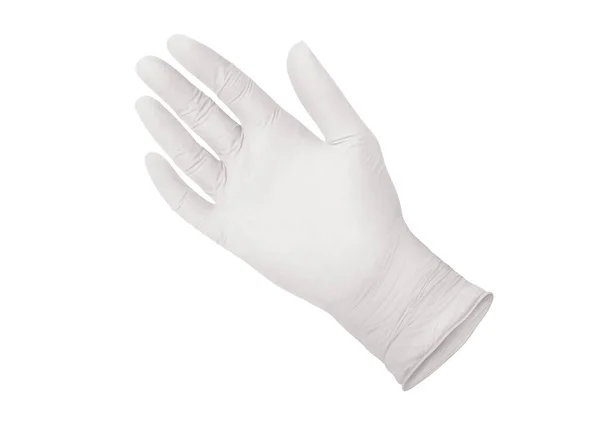 Два Белых Хирургических Перчатки Изолированы Белом Фоне Руками Изготовление Резиновых — стоковое фото