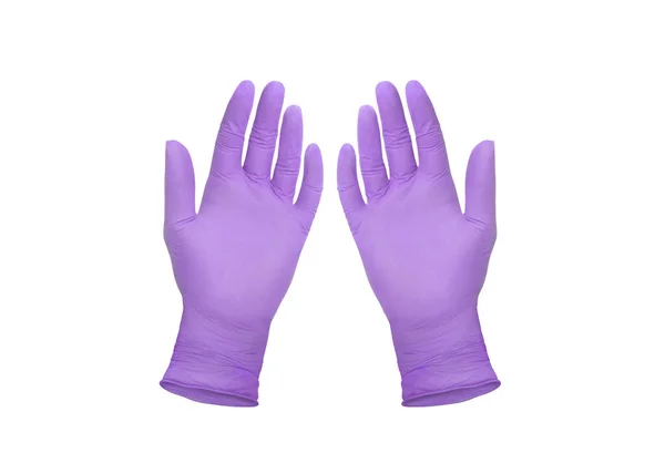 Medizinische Nitrilhandschuhe Zwei Violette Handschuhe Isoliert Auf Weißem Hintergrund Mit — Stockfoto