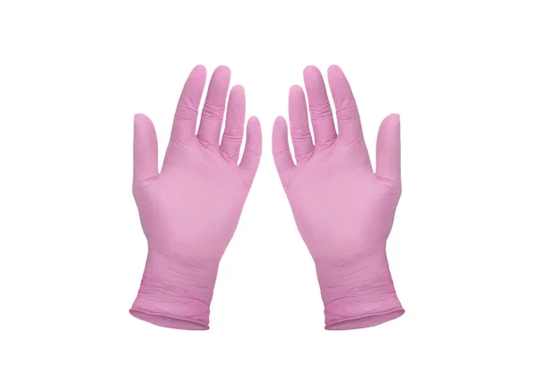 Medizinische Nitrilhandschuhe Zwei Rosa Handschuhe Isoliert Auf Weißem Hintergrund Mit — Stockfoto