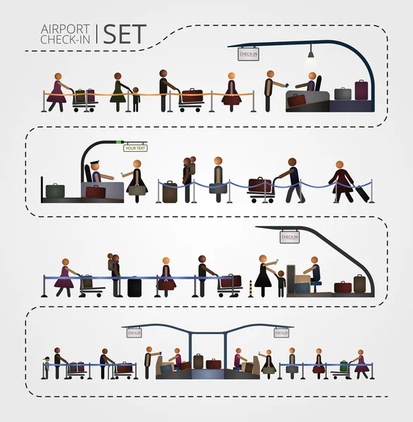 L'ensemble du bureau d'enregistrement et de contrôle de l'aéroport — Image vectorielle