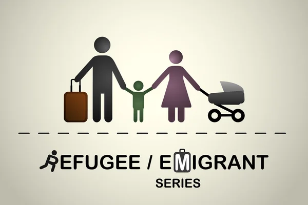 Family of immigrants / refugees. — Stock Vector