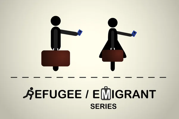 Pessoas com saco e passaporte —  Vetores de Stock