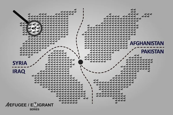 Mülteci ülkeler. İllüstrasyon, Afganistan, Suriye, Irak ve Pakistan haritalar içerir.