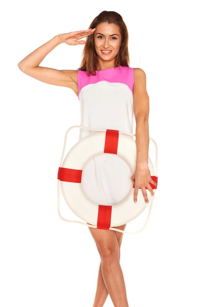 Girl with lifebuoy — Stock Photo, Image