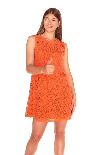 Meisje in oranje jurk — Stockfoto