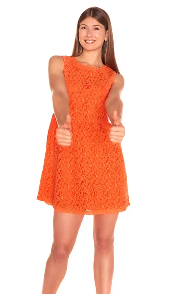 Девушка в оранжевом платье — стоковое фото