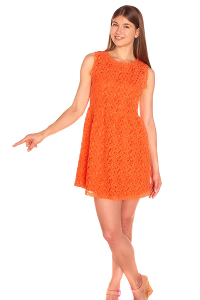 Mädchen im orangefarbenen Kleid — Stockfoto