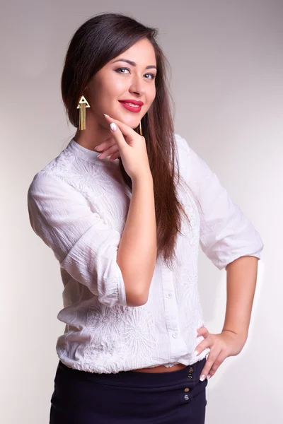 Pretty office woman in white shirt — Stock Photo, Image