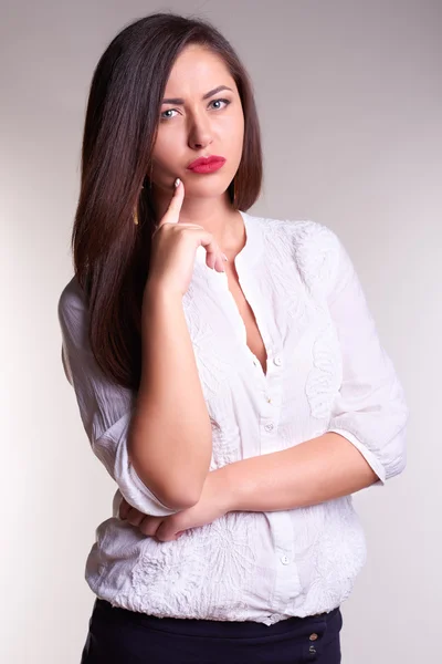 Pretty office woman in white shirt — Stock Photo, Image